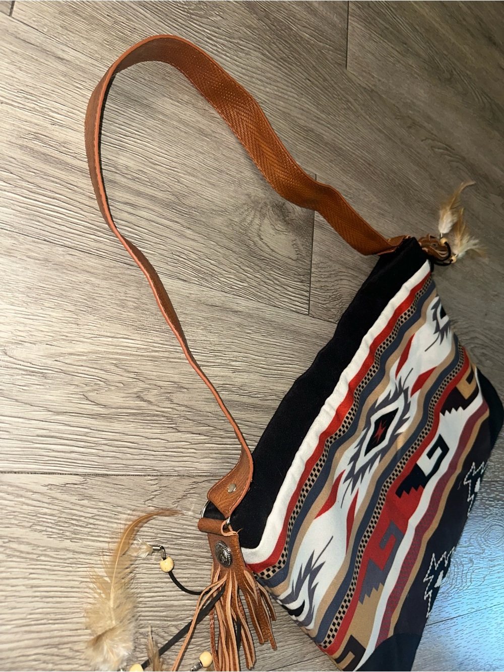 Aztec Feather Tassel Western Crossbody Bag Purse - Picture 6 of 8